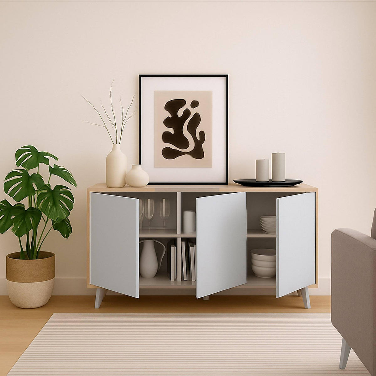 KOMMODE Eiche, Weiß 39.6/153.9/72 cm - Braun, Holzwerkstoff (154/72/40cm) - DMORA