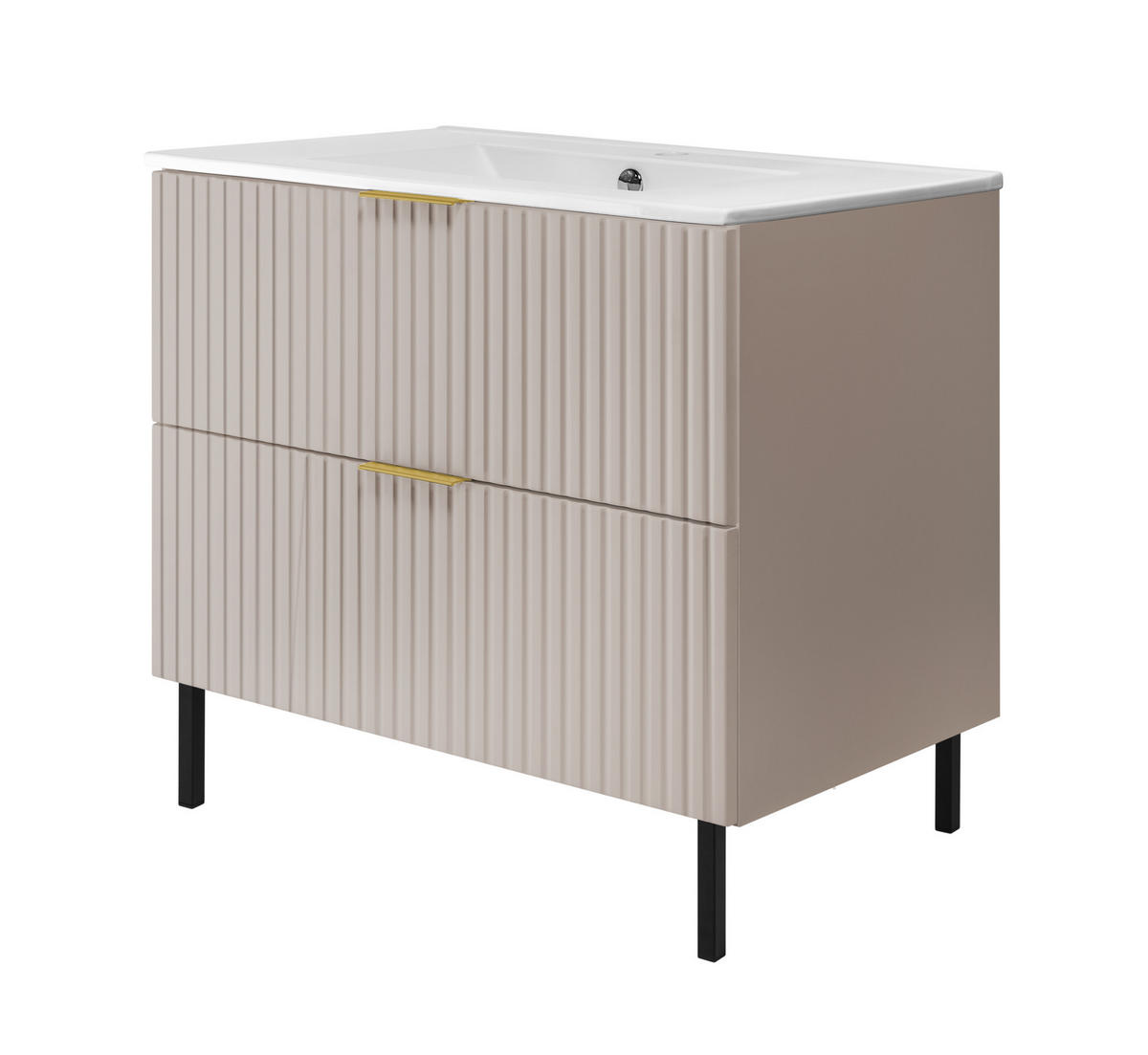 WASCHBECKUNTERSCHRANK, Kaschmir, 80 x 77 x 46 cm, goldener Griff, schwarze Beine, ohne Top - Beige/Goldfarben, Holzwerkstoff (80/77/46cm) - 3XE LIVING