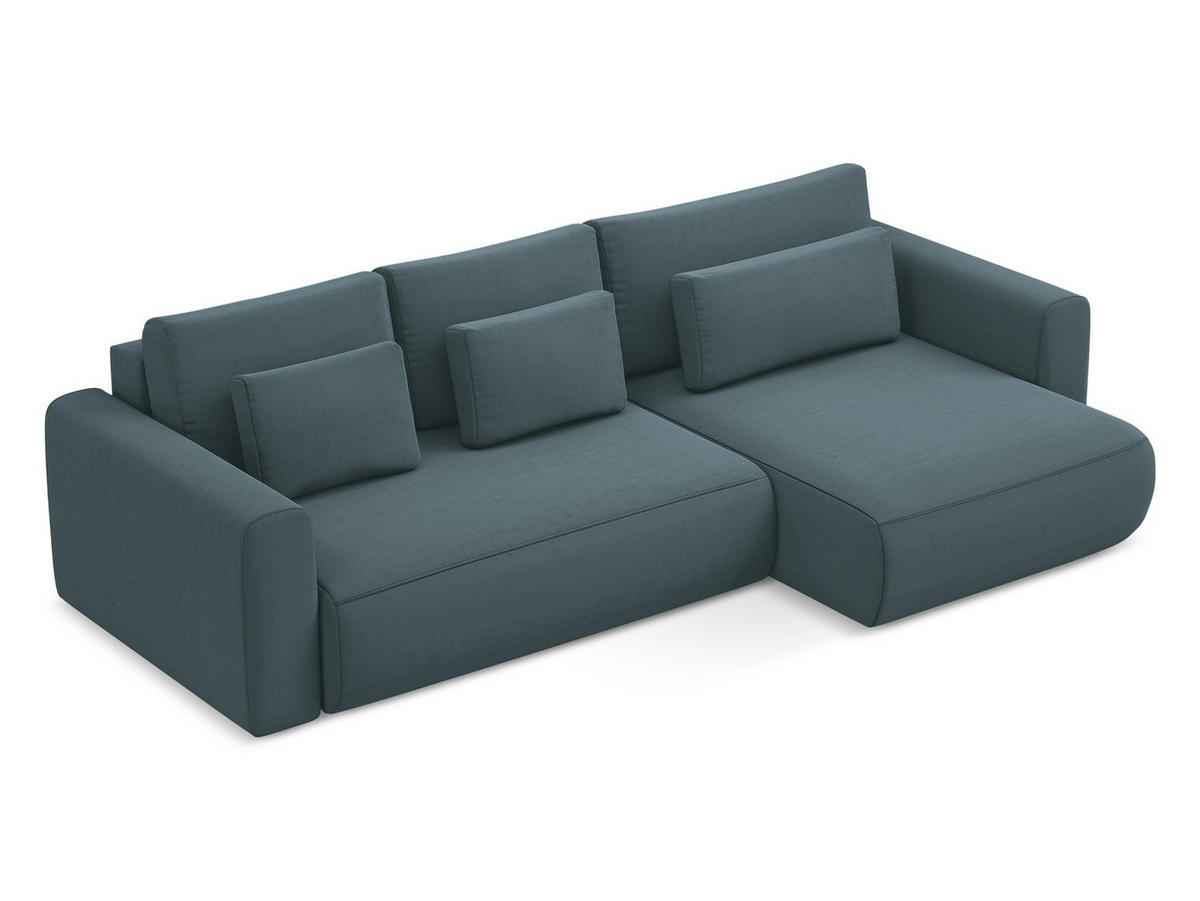 ECKSOFA mit Schlaffunktion Samt Stoff Blau - Blau/Petrol, Kunststoff/Textil (278/149cm) - Makamii