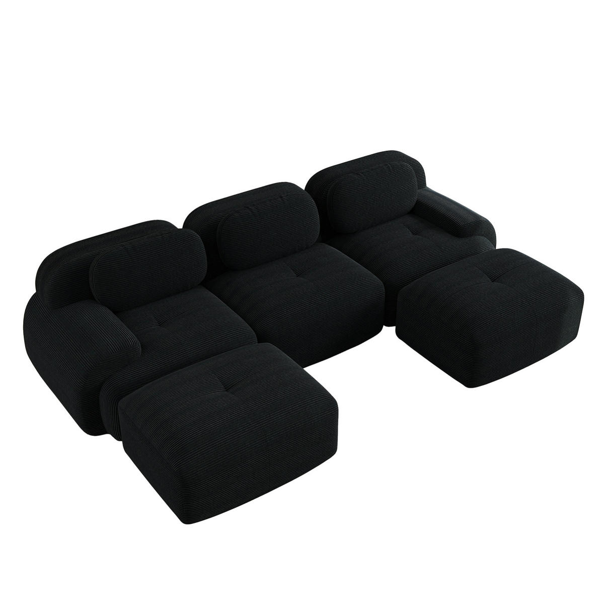 ECKSOFA modular rahmenlos Cord Black - Schwarz, Kunststoff (178/75/298.1cm) - Meubliv