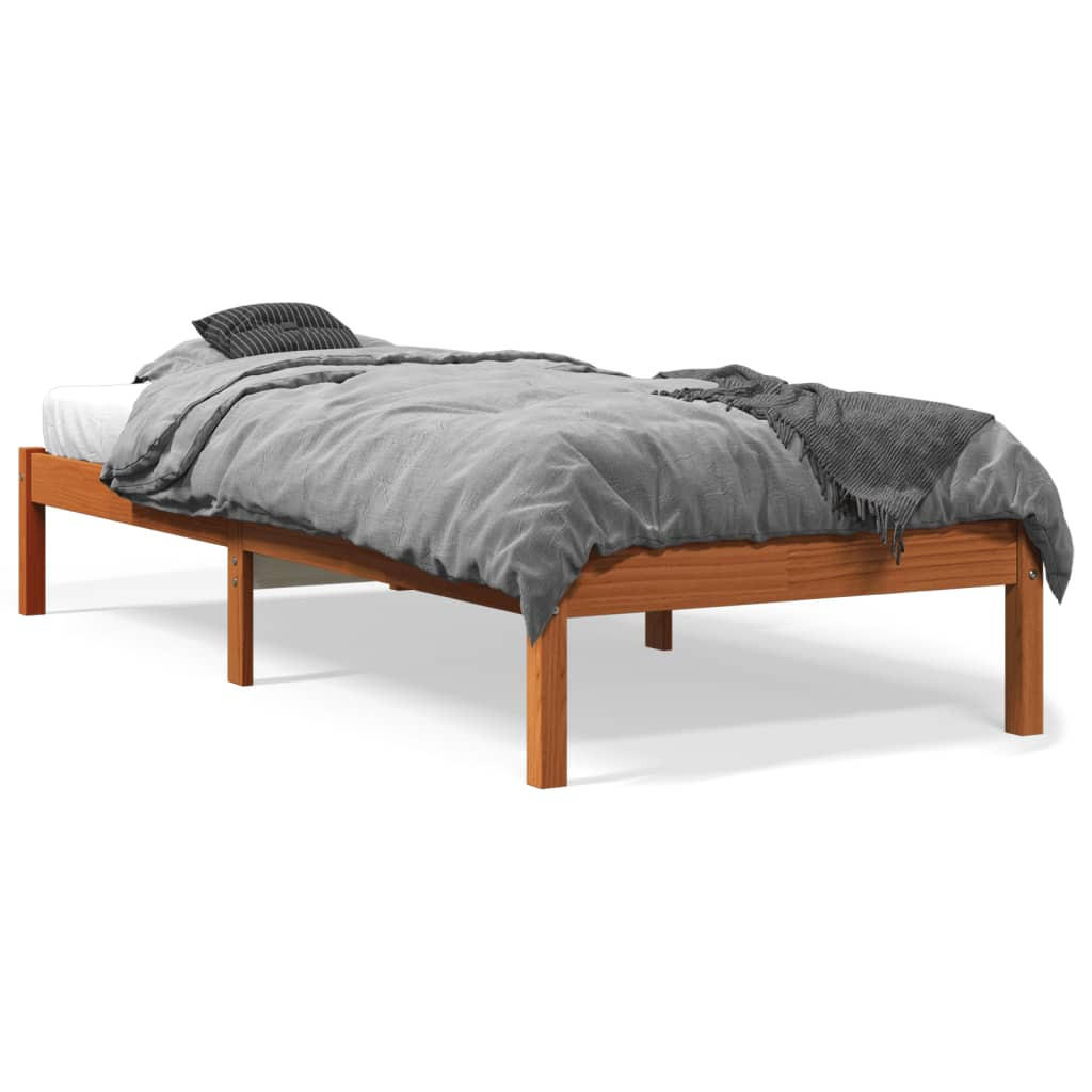 MASSIVHOLZBETT Ohne Matratze Wachsbraun 90/200 Kiefernholz - Braun, Holz (90/200cm) - vidaXL