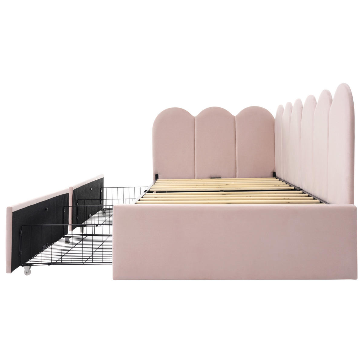 POLSTERBETT 90/190 cm Rosa mit Schubladen Stauraumbett aus Samt - Rosa, Textil (90/190cm) - OKWISH