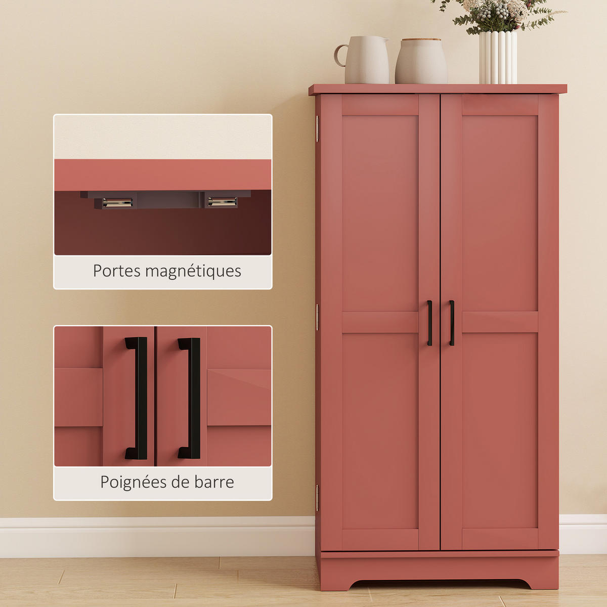 SIDEBOARD DE-11317 5 Ebenen, verstellbare Böden & Türregale Rot - Rot, Holzwerkstoff (60/120/40cm) - ComfortXL