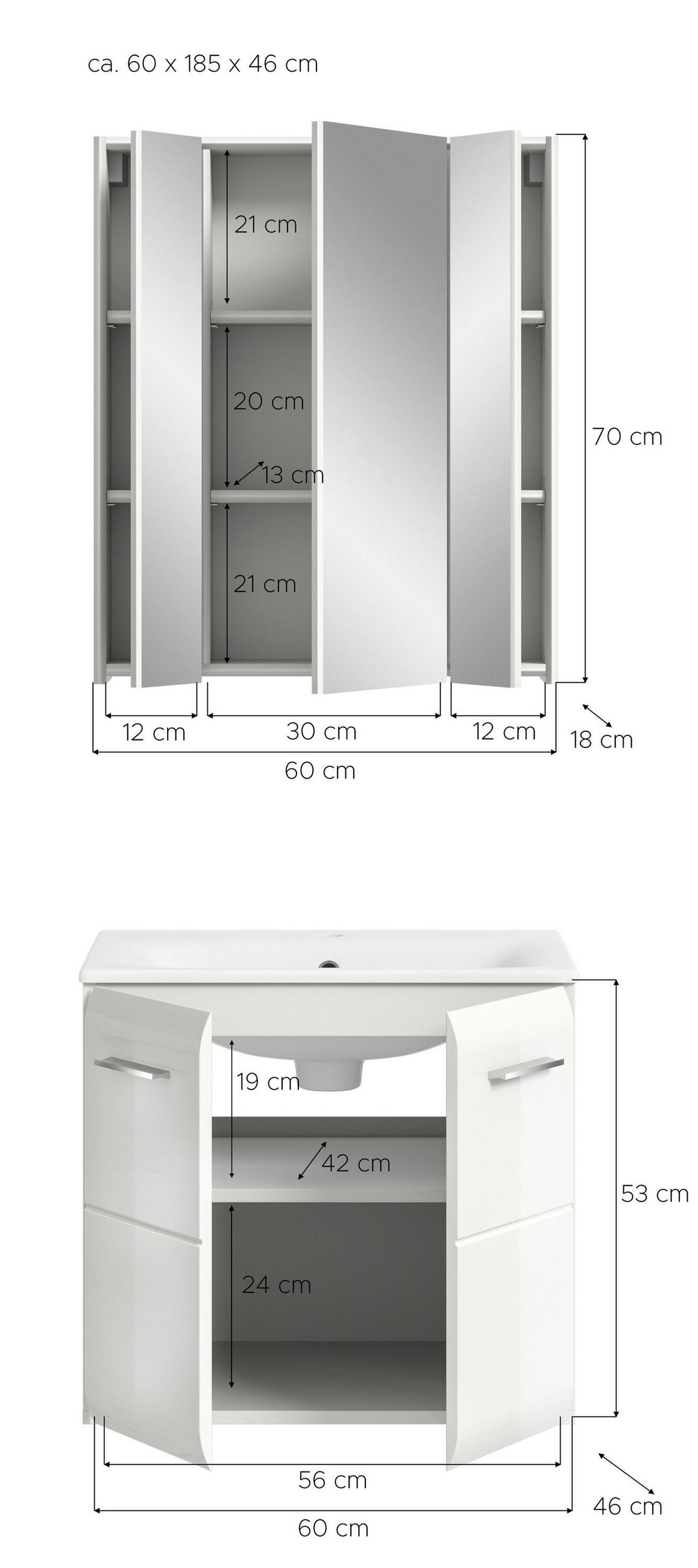 BADKOMBINATION Ice 60x185x46 cm weiß Hochglanz MDF 2tlg. - Weiß, Holz (60/185/46cm)