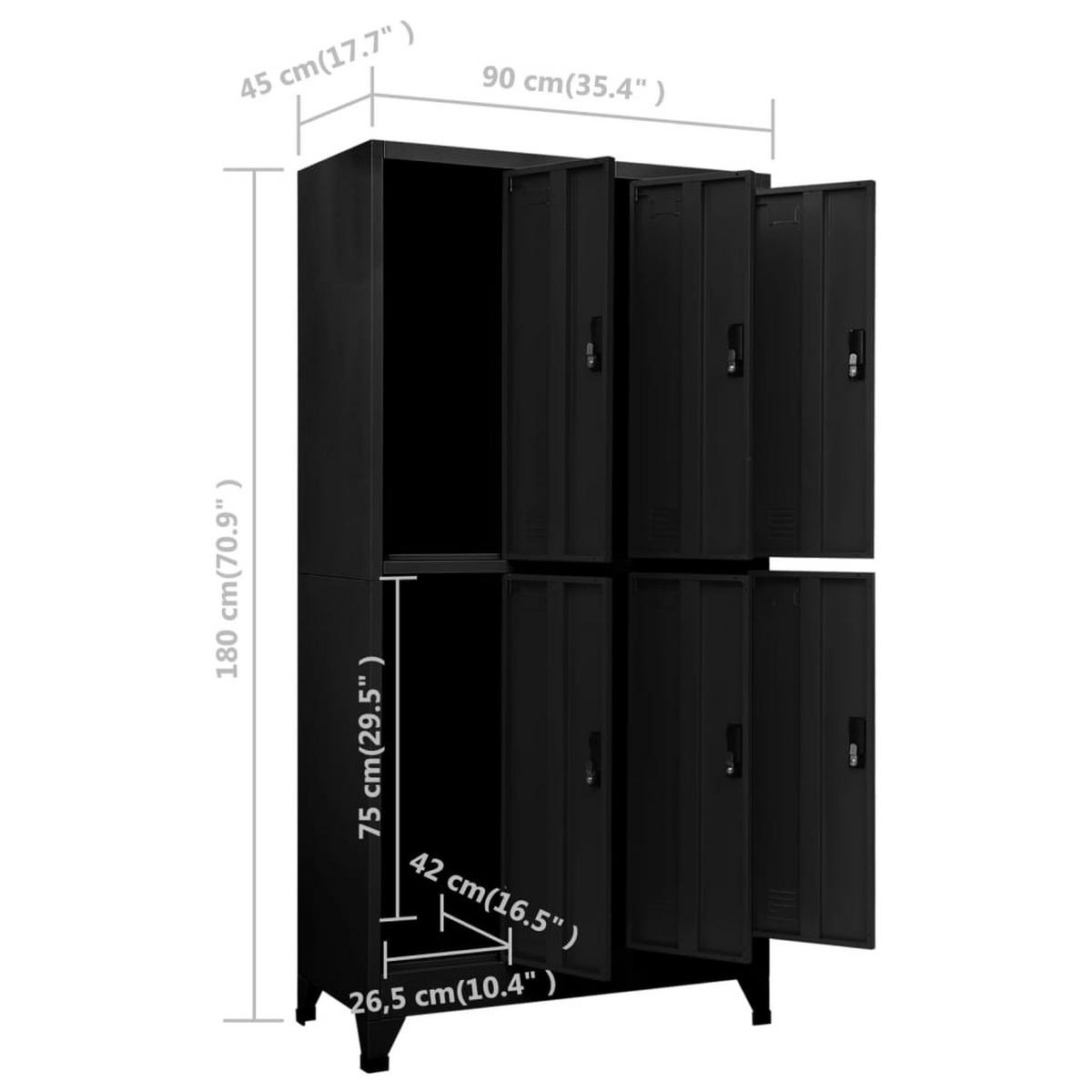 SCHLIESSFACHSCHRANK mit 6 Schließfächern, 90/45/180 cm, aus Stahl, in Schwarz - Schwarz, Metall (90/180/45cm) - vidaXL