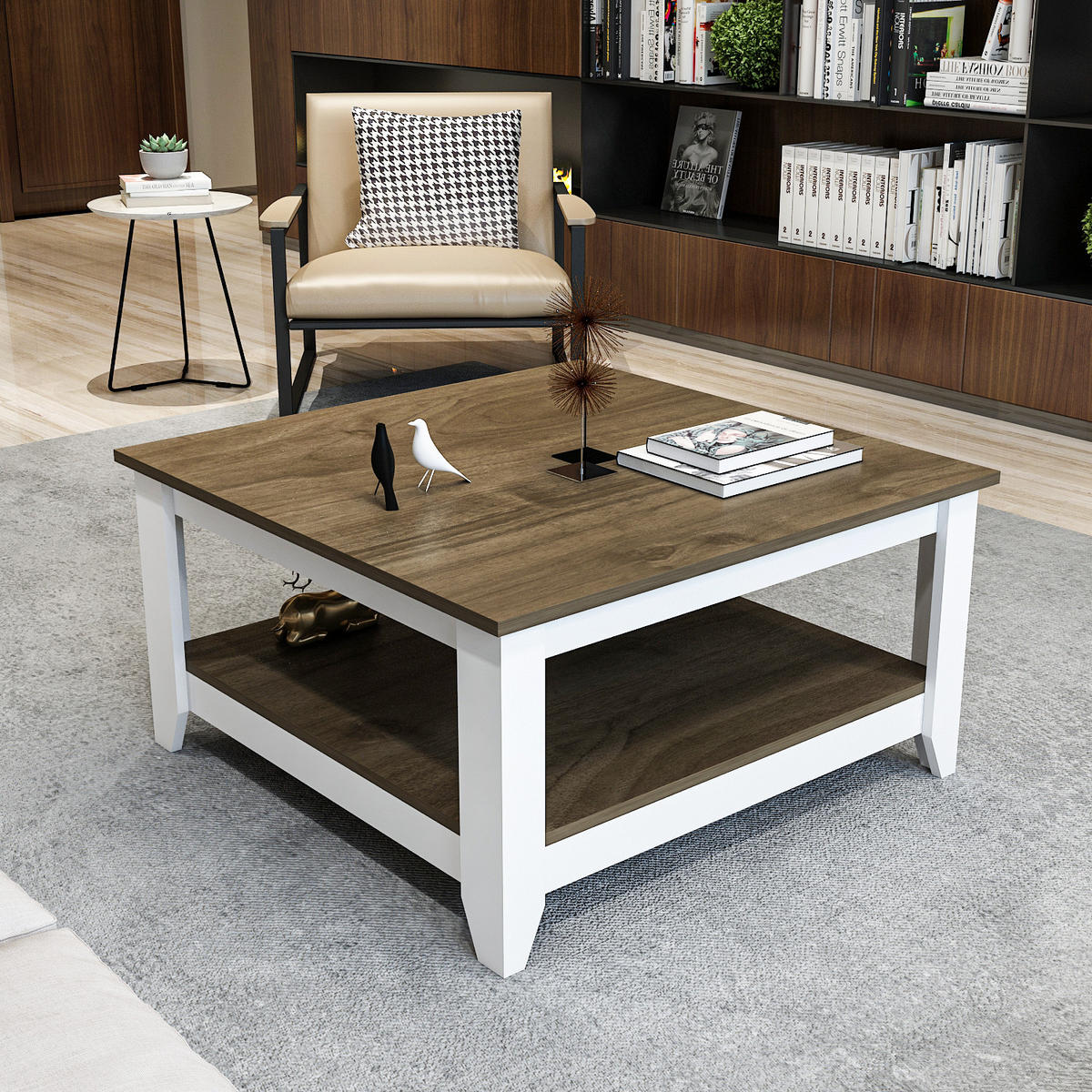 COUCHTISCH Lea Nussbaum Weiß - Dunkelbraun, Holzwerkstoff (90/90/46.8cm) - Decorotika