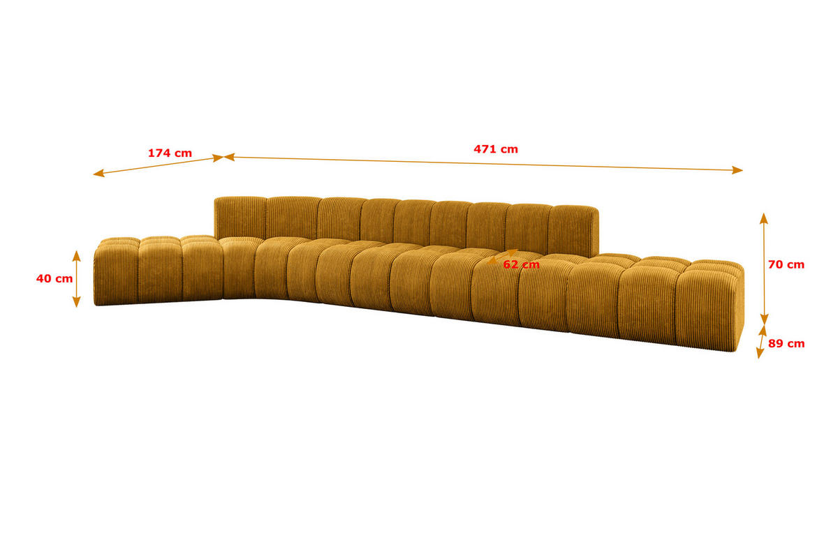 ECKSOFA modulares Sofa Solven-L2 - 471x174x70 cm Senfgelb - Currygelb, Holzwerkstoff/Textil (471/174cm) - ALTDECOR