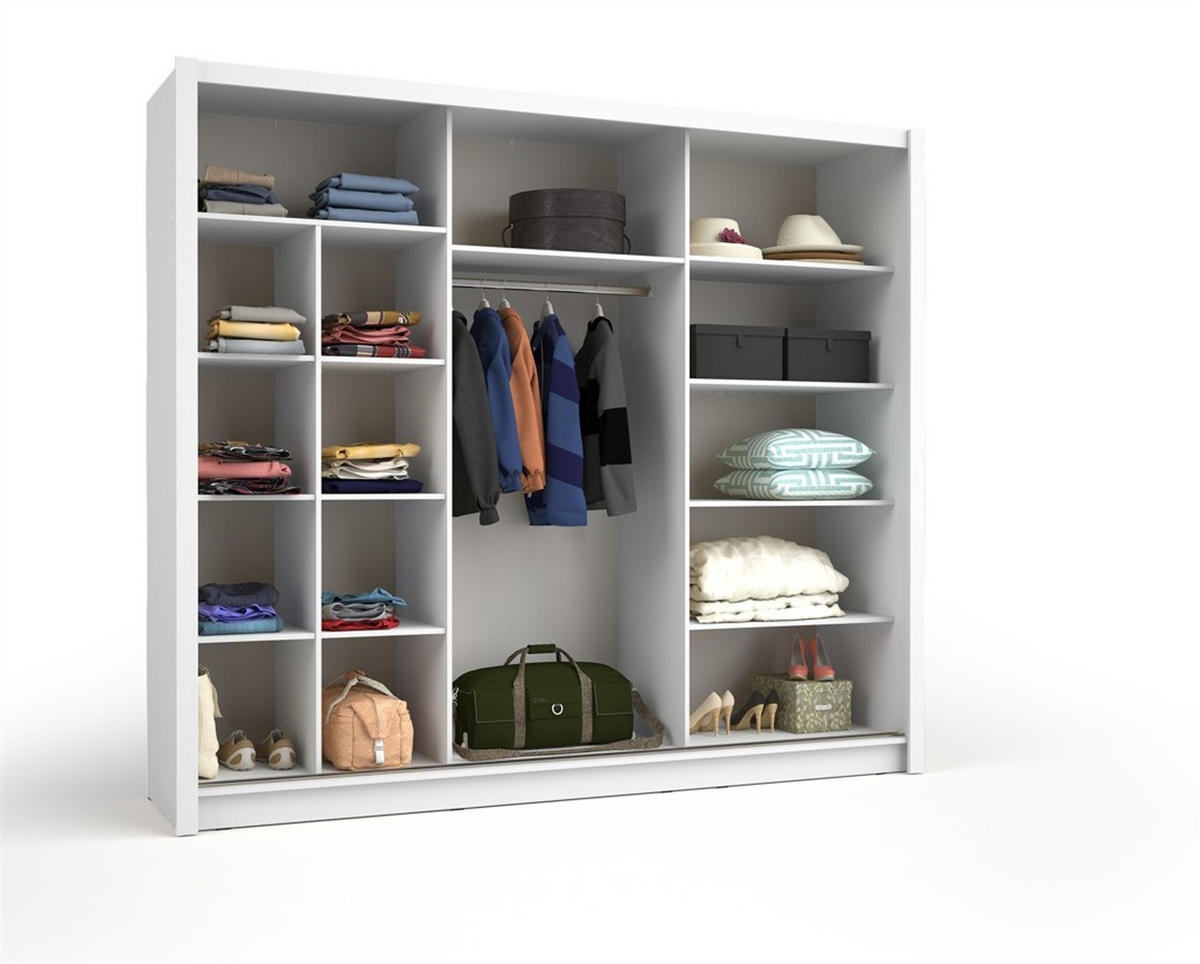 SCHWEBETÜRENSCHRANK FRISKA 247,8/215/61,6cm 3-türig mit Spiegel Weiß - Weiß, Holzwerkstoff (247.8/215/61.6cm) - MASSENO