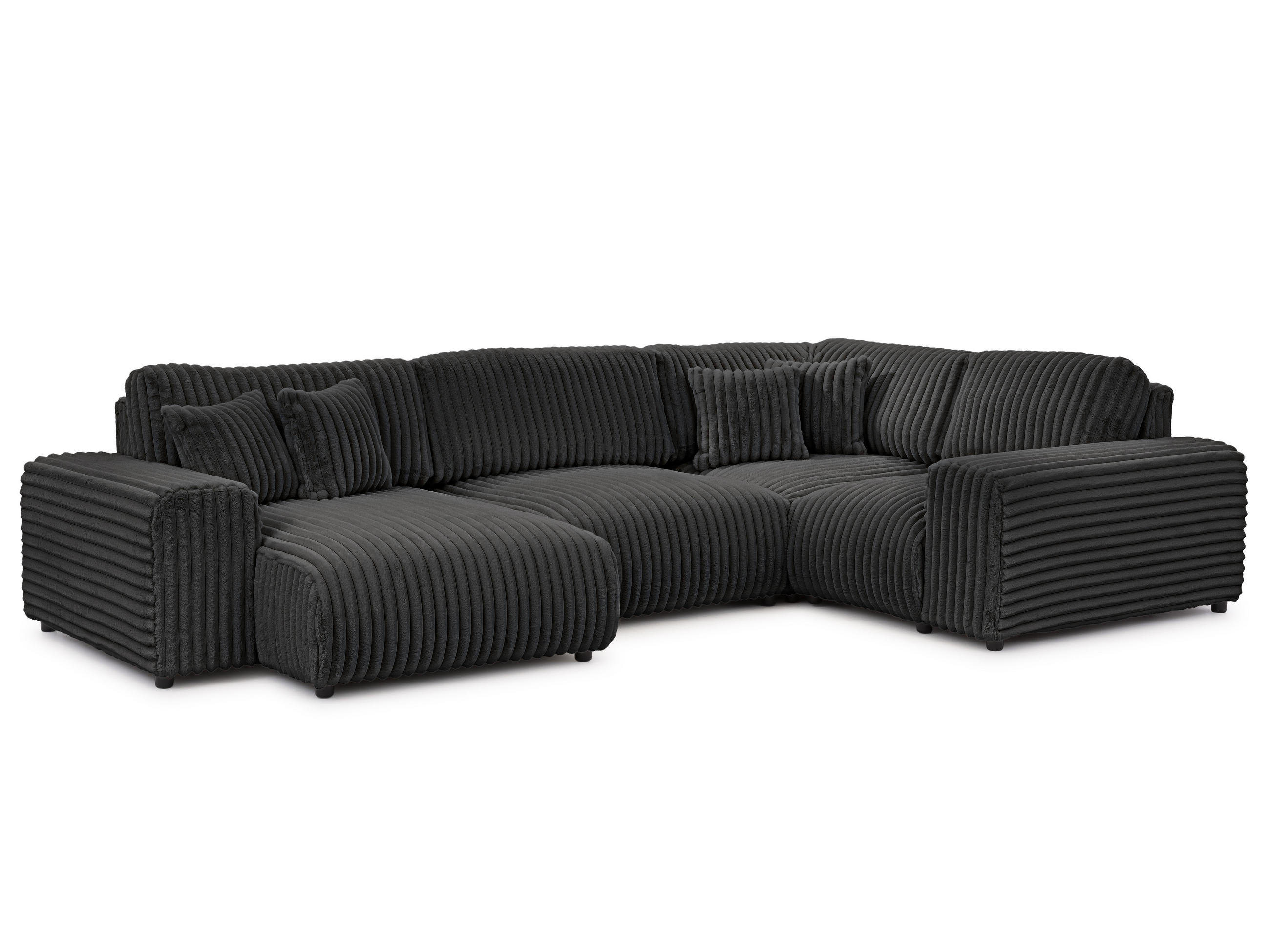 WOHNLANDSCHAFT Mollis Dunkelgrau Plüschcord im XXL-Format - Ottomane Links - Dunkelgrau/Schwarz, Holz/Kunststoff (316/77/194cm) - S-Style Möbel