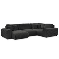 WOHNLANDSCHAFT Mollis Dunkelgrau Plüschcord im XXL-Format - Ottomane Links - Dunkelgrau/Schwarz, Holz/Kunststoff (316/77/194cm) - S-Style Möbel