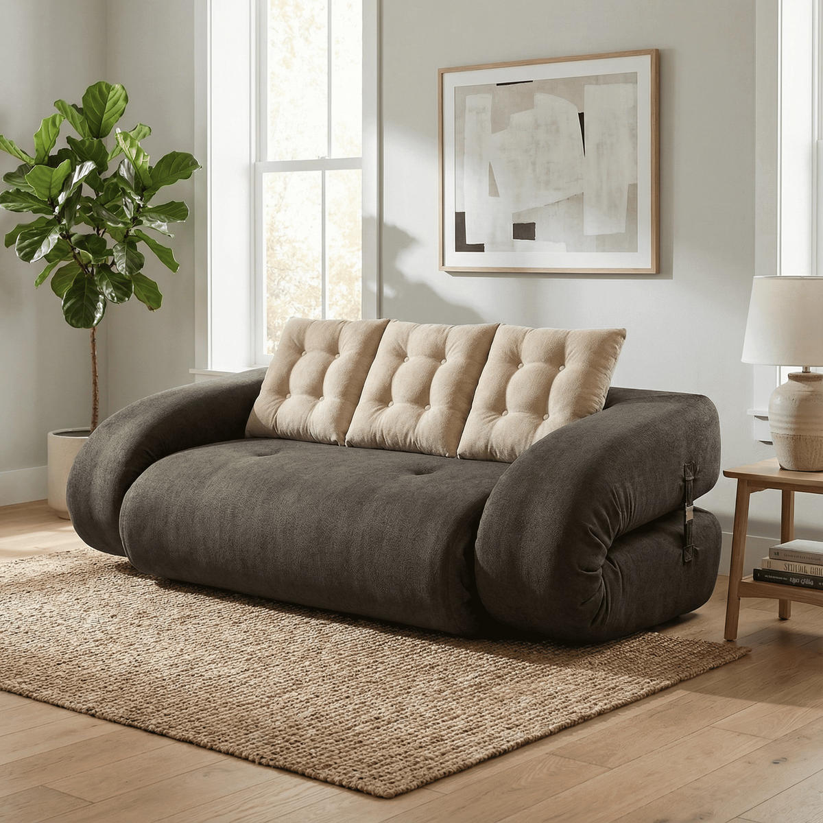 SCHLAFSOFA Okoa 2-Sitzer - Braun Sand - Braun, Textil (120/60/120cm) - COCO Living