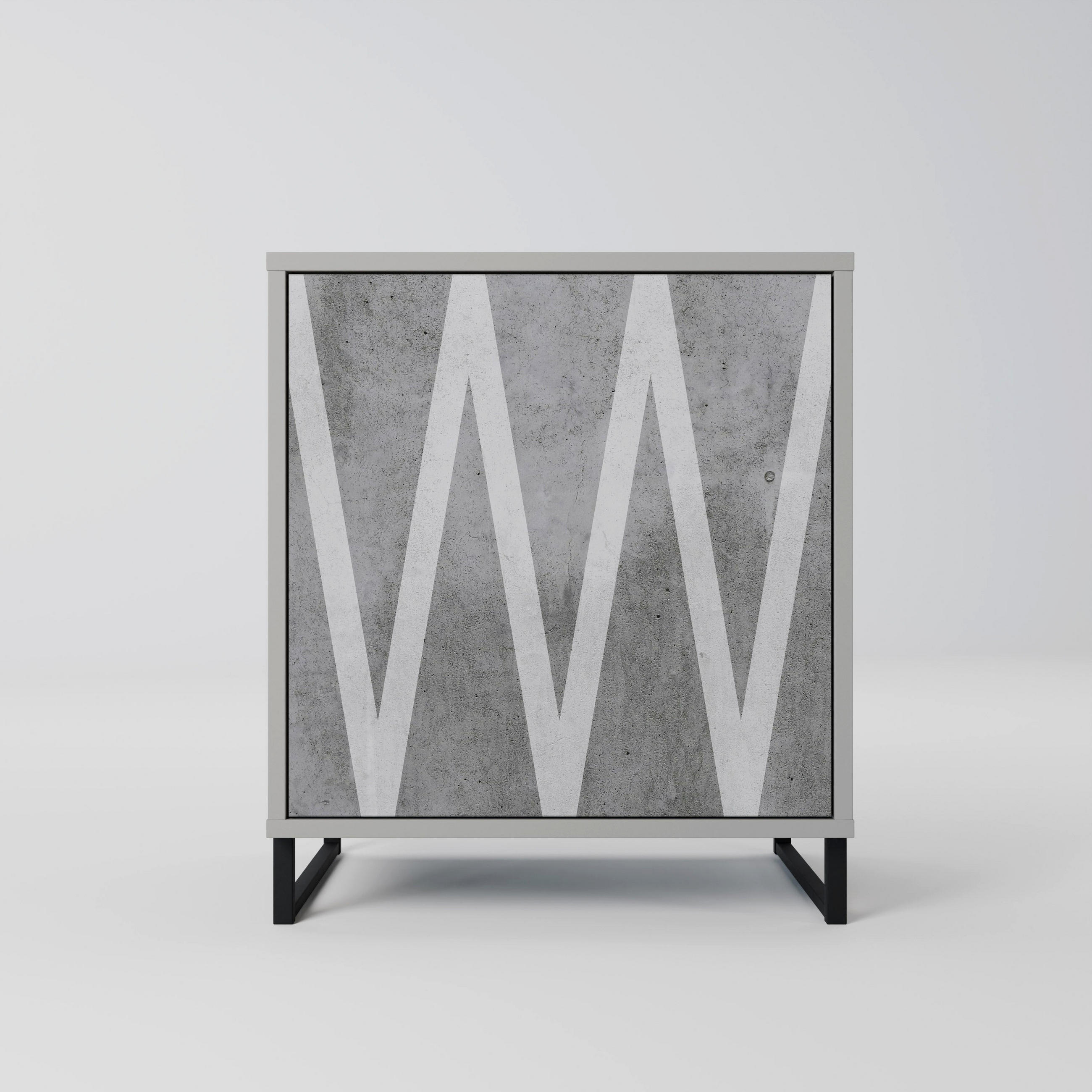 SIDEBOARD SOLID ZIG ZAG, Grau, 57,5x42x67,5 cm, Schwarze Metall-Rahmenfüße - Multicolor/Schwarz, Holzwerkstoff/Metall (57.5/67.5/42cm) - SpaceRebels