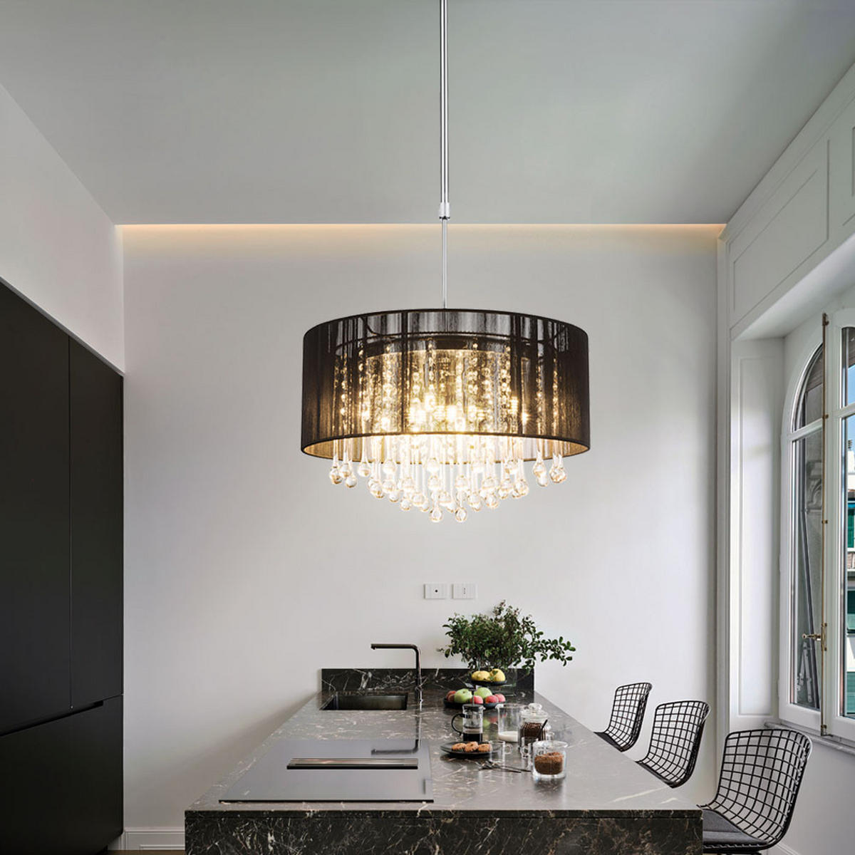 LED HÄNGELEUCHTE Bagana Metall Schwarz - Schwarz, Glas (50/50/120cm) - Globo Lighting