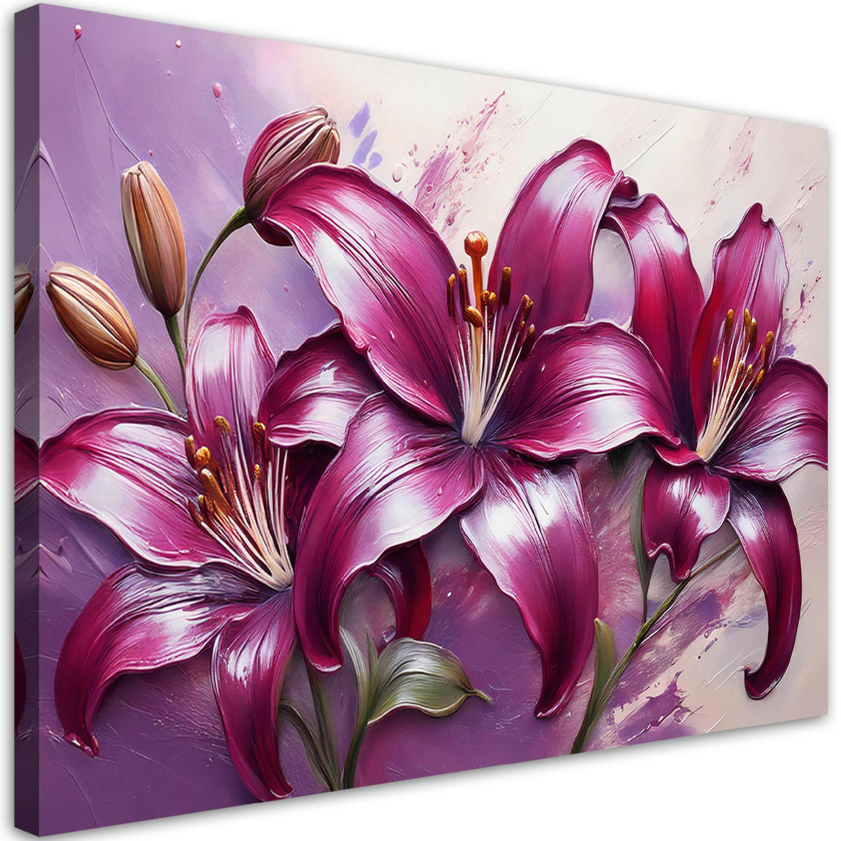 WANDBILD lilienblüten lila bemalt - Lila, Textil (60/40cm) - Feeby