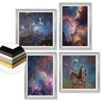 WANDBILDER 4er Set - 50x50 cm & 40x60 cm Silberner Rahmen - Kosmische Sternenlandschaften - Silberfarben, Kunststoff (50/50cm) - ArtPrintCave