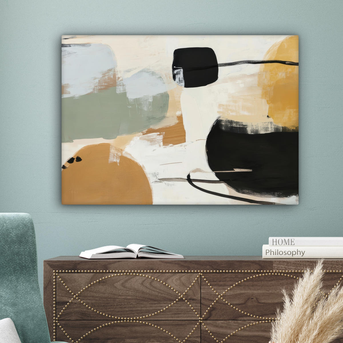 LEINWANDBILD Farbe - Abstrakt - Farben Wandbilder 80x60 cm - Currygelb, Textil (80/60cm) - MuchoWow