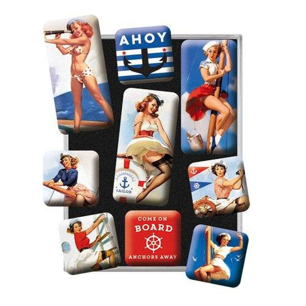 MAGNETSET 9-teilig Pin Up Ahoy - Multicolor, Metall (7/9/2cm) - Nostalgic-Art