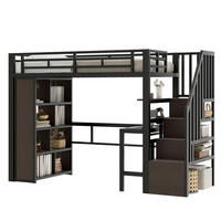 HOCHBETT aus Metall und MDF 90x200 cm Schwarz mit Schreibtisch, Stauraumtreppe und LED-Leiste - Schwarz, Metall (90/200cm) - IVMEU