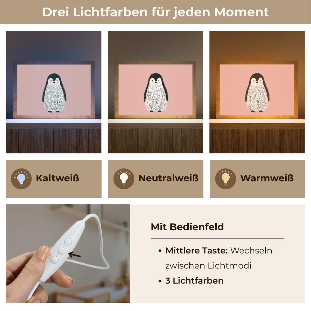 NACHTTISCHLAMPE Pinguin - Punkte - Minimalistisch - Rosa 30x20 cm - Rosa, Holzwerkstoff (8/30/20cm)