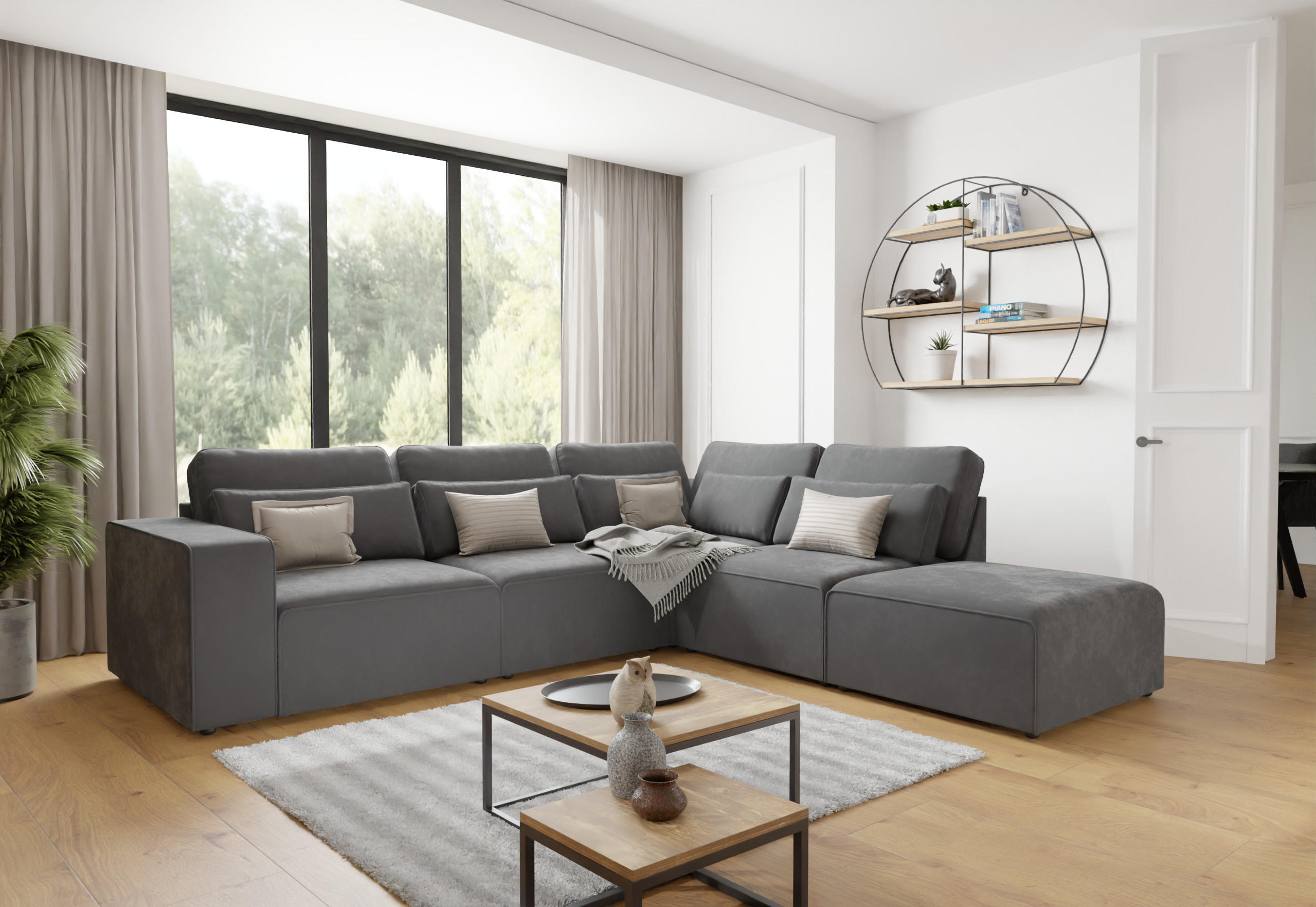 ECKSOFA modularer Leox Grau Samt-Stoff - Schwarz/Grau, Kunststoff/Textil (305/281cm) - S-Style Möbel