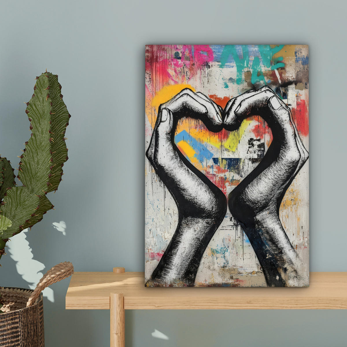 LEINWANDBILD - Hände - Herz - Straßenkunst - Graffiti - 20x30 - Bilder - Multicolor, Textil (20/30cm) - MuchoWow