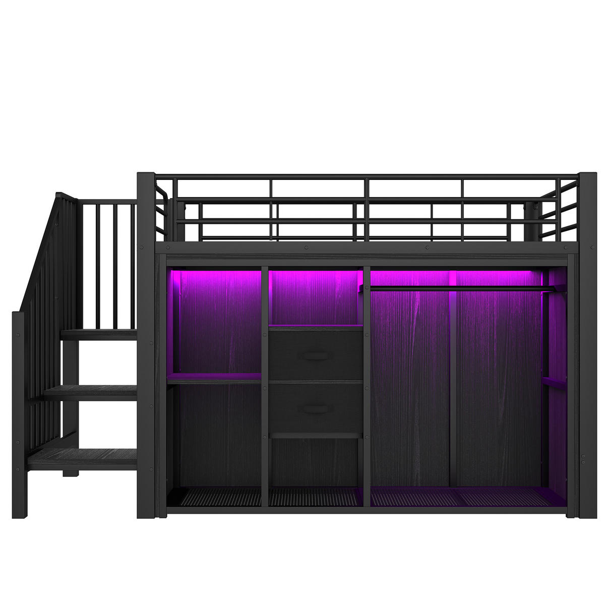 HOCHBETT 90/200 cm in Schwarz mit Stauraum und LED-Beleuchtung - Schwarz, Metall (90/200cm) - BEAOK