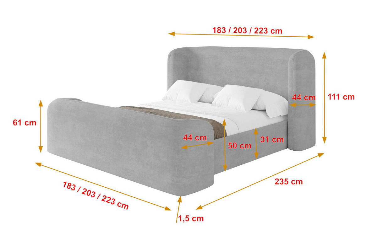 POLSTERBETT mit Bettkasten, Fußteil und Lattenrost, Boxbett ohne Matratze - ESTI-Z 160x200 Grau - Hellgrau, Holzwerkstoff/Textil (160/200cm) - ALTDECOR