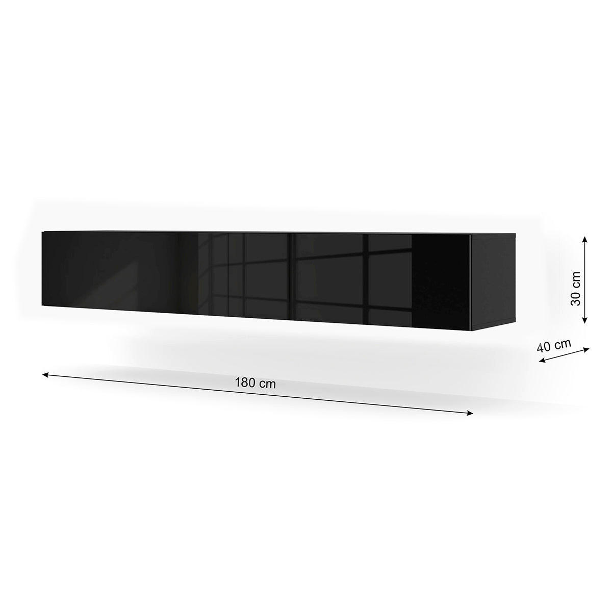 TV STOLÍK Bali Matná čierna karoséria a lesklé čierne predné časti - čierna, kompozitné drevo (180/30/40cm) - Petits-meubles
