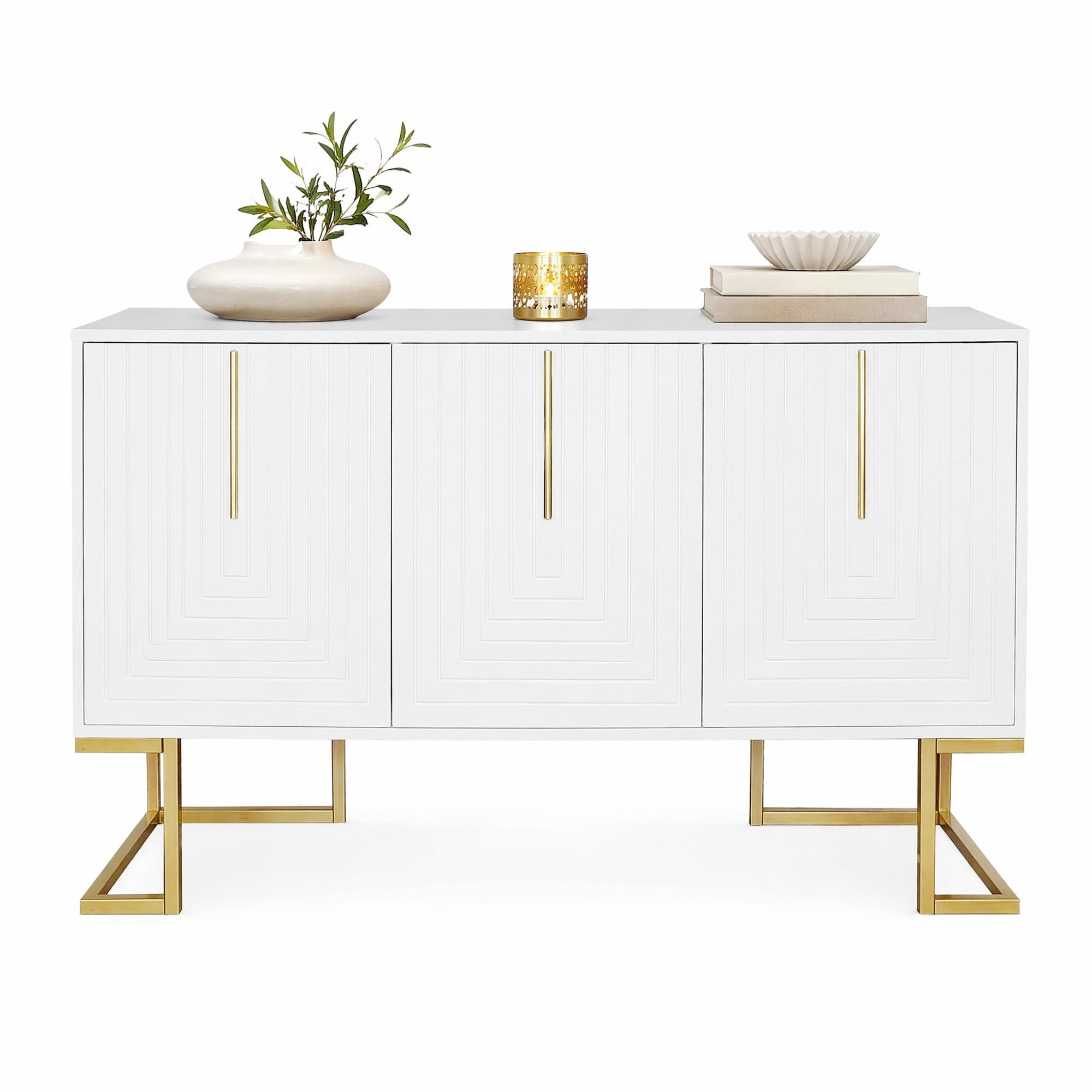 SIDEBOARD in Weiß Anrichte mit 3 Türen und verstellbaren Regalen für Esszimmer und Küche, B138/T40/H80.5 cm - Goldfarben/Weiß, Holzwerkstoff/Metall (138/80.5/40cm) - STILVORA