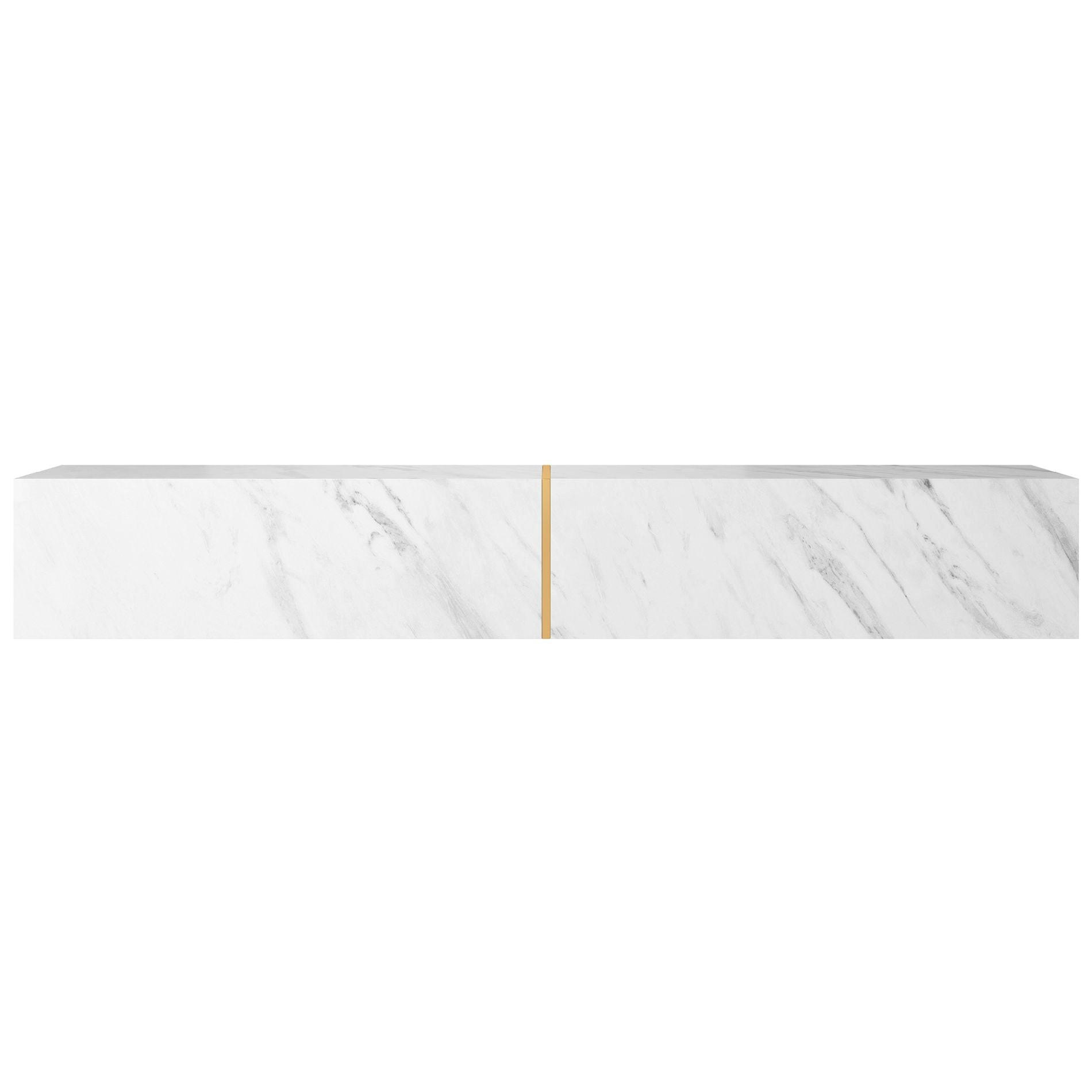 TV-LOWBOARD Bisira Weiße Marmoroptik / Gold 200/30/32 cm - Weiß, Holzwerkstoff (200/30/31.6cm) - Selsey