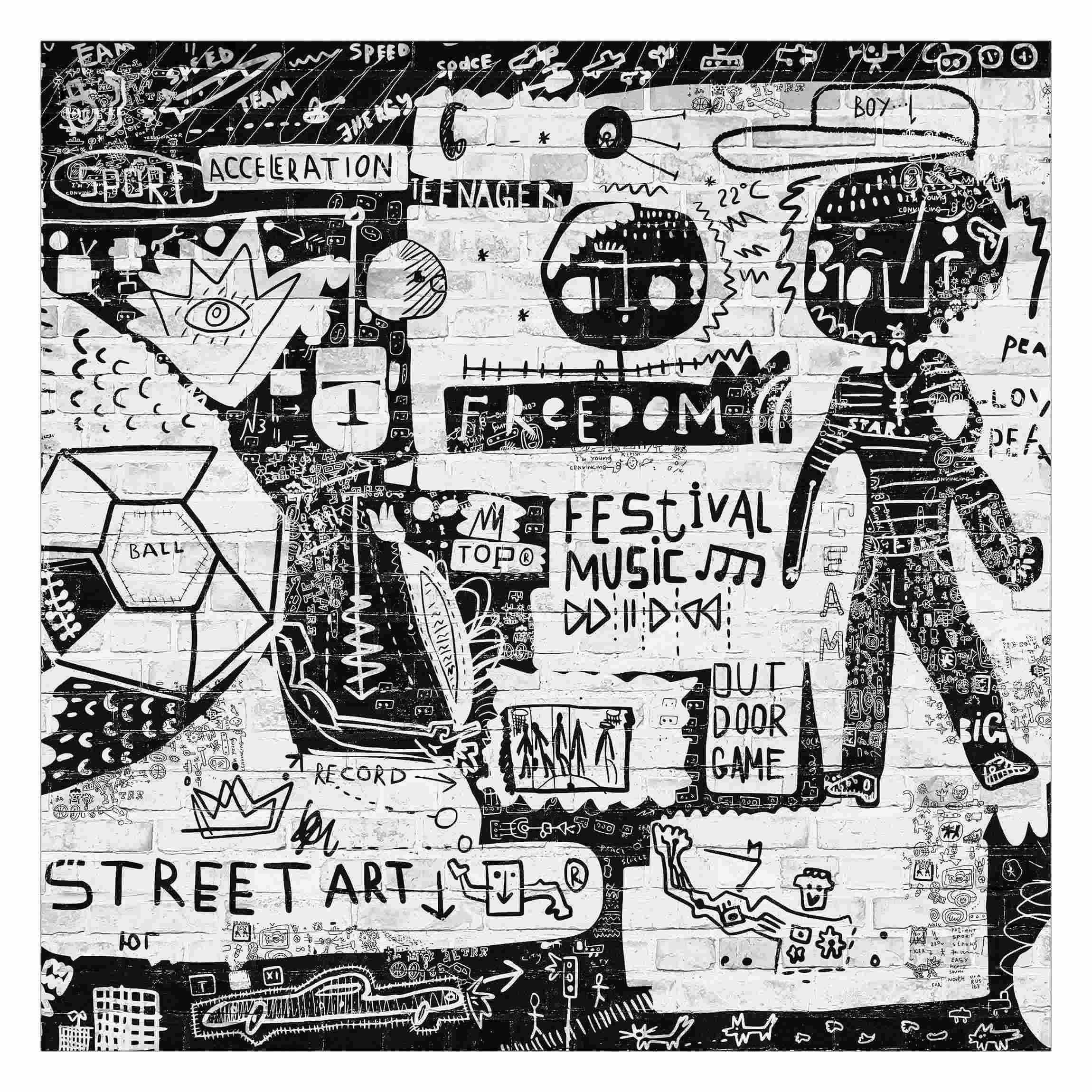 FOTOTAPETE Abstract Graffiti Art Schwarz Weiß 240/240 cm - Schwarz, Papier (240/240cm) - Bilderwelten