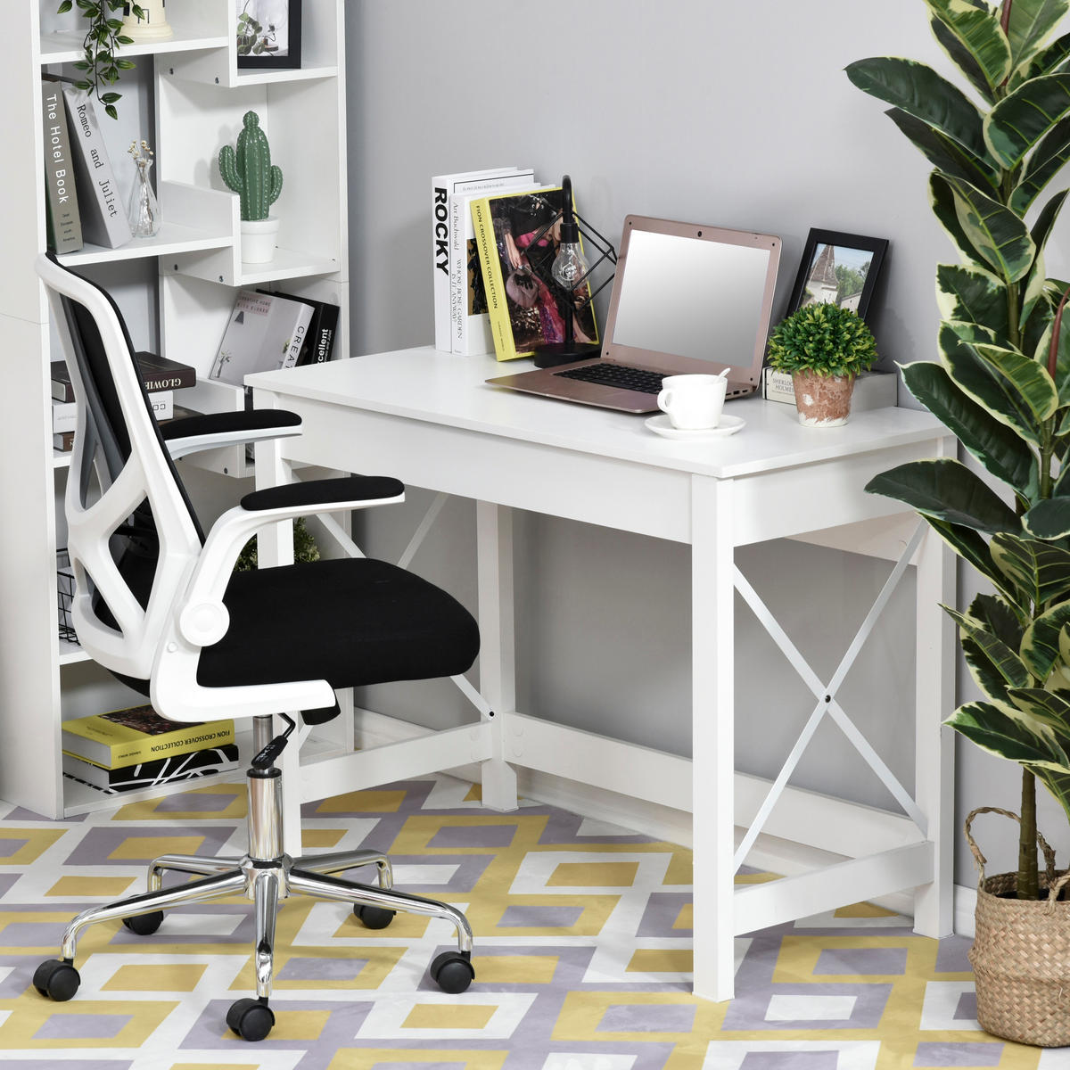 COMPUTERTISCH Weiß mit X-förmigen Metallstreben 105/50/76 cm - Weiß, Holzwerkstoff (50/105/76cm) - PANGIVO