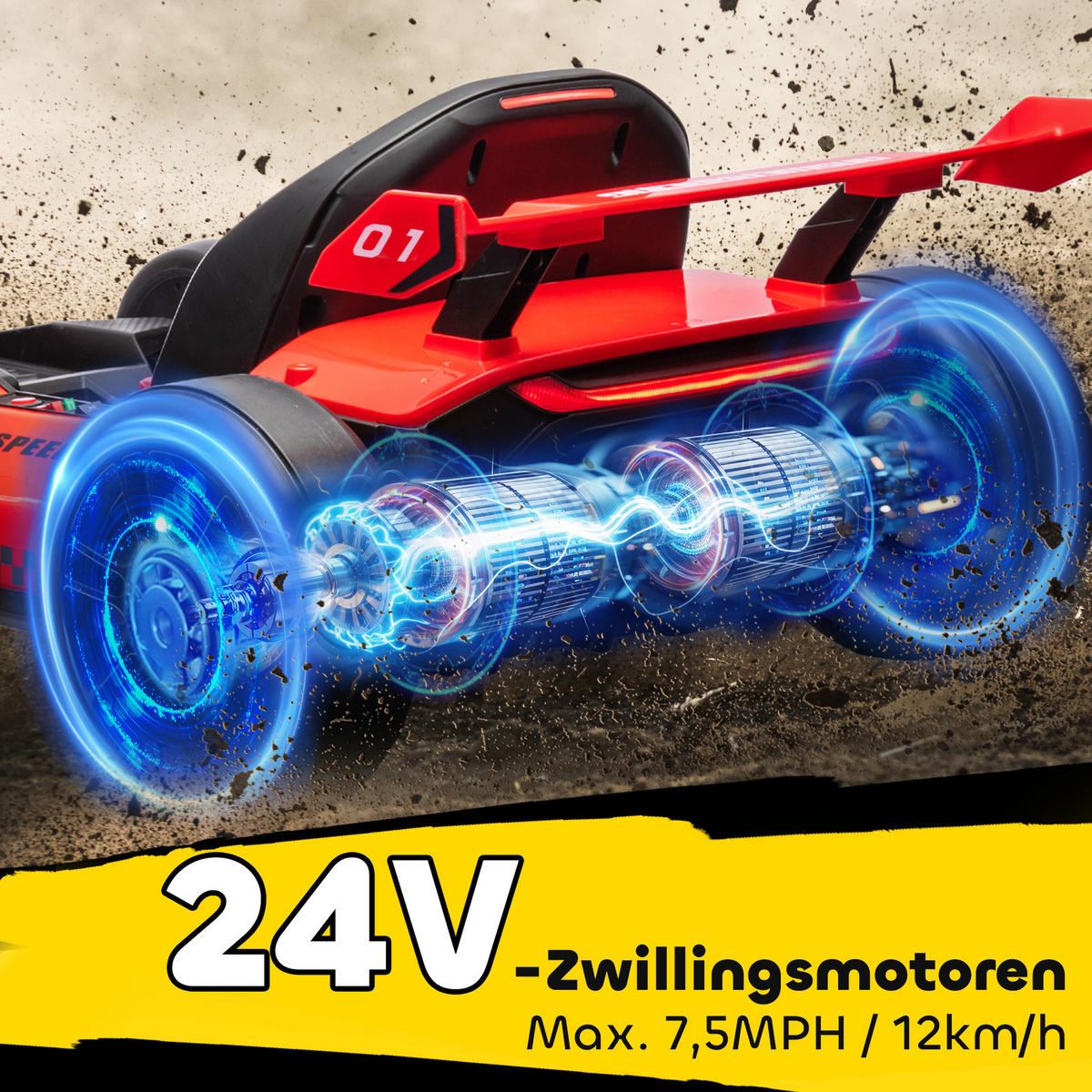 GO-KART DE-06216 Elektro-Kart mit Hupe und Musik Rot - Rot/Schwarz, Kunststoff/Metall (120/76/53.5cm) - ComfortXL