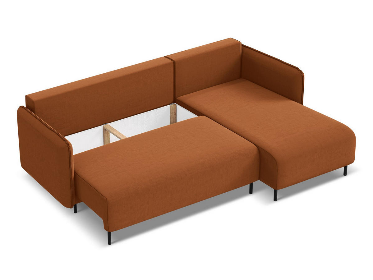 ECKSOFA mit Schlaffunktion Samt Stoff Orange - Terra cotta/Schwarz, Holz/Textil (236/162cm) - Makamii