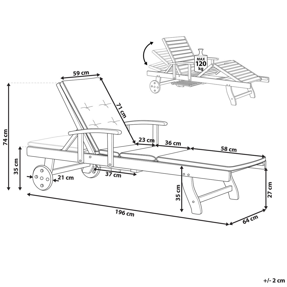GARTENLIEGE mit Auflage dunkelbraun Toscana - Dunkelbraun, Holz (200/75/64cm) - Beliani