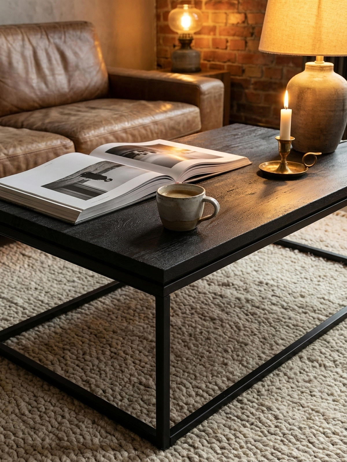 COUCHTISCH aus Mango Massivholz und Metall, Quadratisch, Natürliche Holzmaserung, Schwarz 120 x 60 x 40 cm - Schwarz, Holz/Metall (60/120/40cm) - KADIMA DESIGN