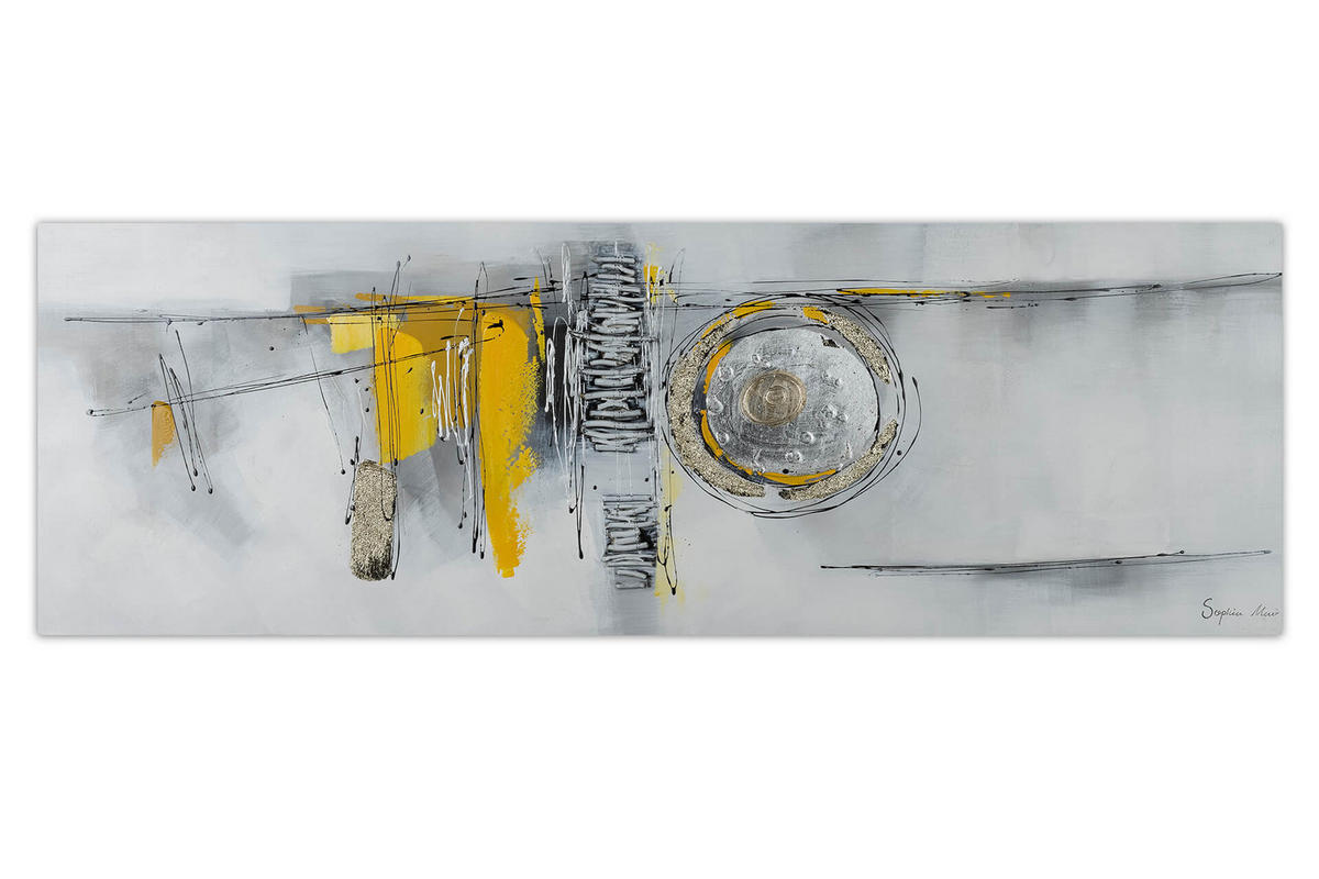 ACRYLBILD HANDGEMALT 150/50 cm - Gelb/Silberfarben, Holz/Textil (150/50cm) - KUNSTLOFT