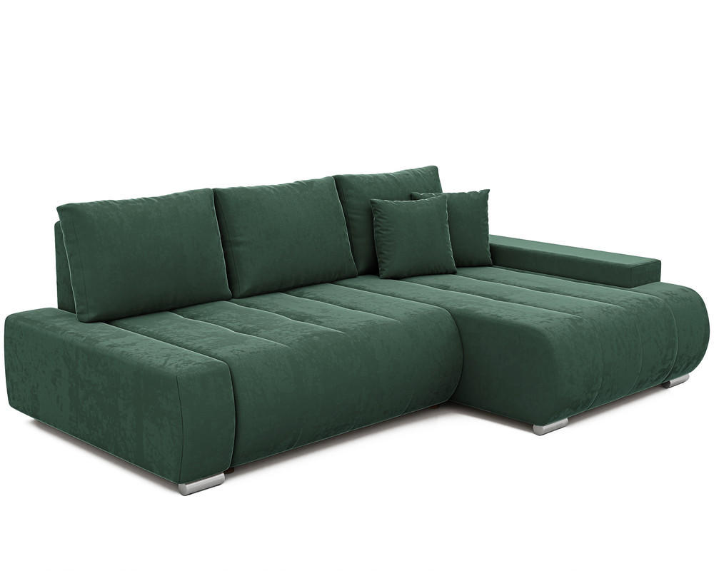 ECKSOFA NIKO Rechts, mit Schlaffunktion und Bettkasten, Grün - Grün, Textil (227/153cm) - Idohome