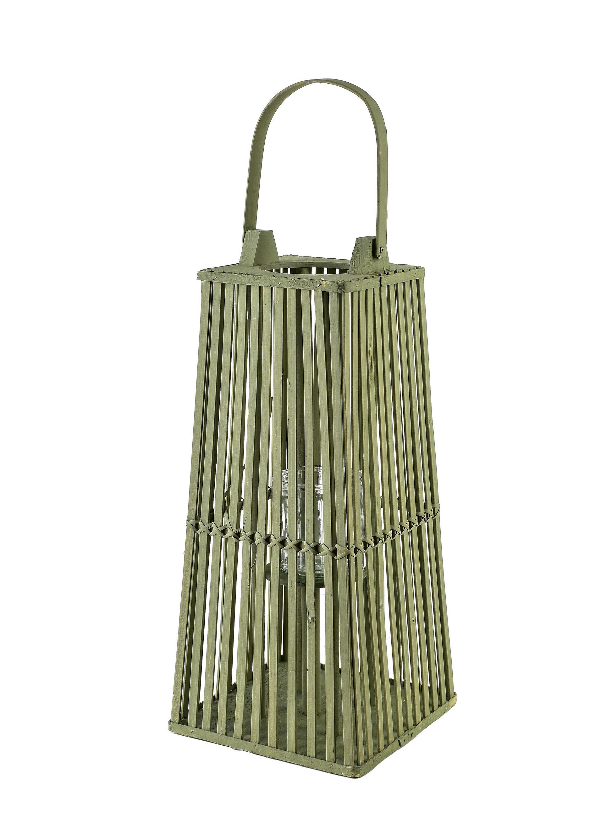 LATERNE Lucie 23/23/48cm Weidengeflecht Holz - Grün, Naturmaterialen/Holz (23/48/23cm) - Mondex
