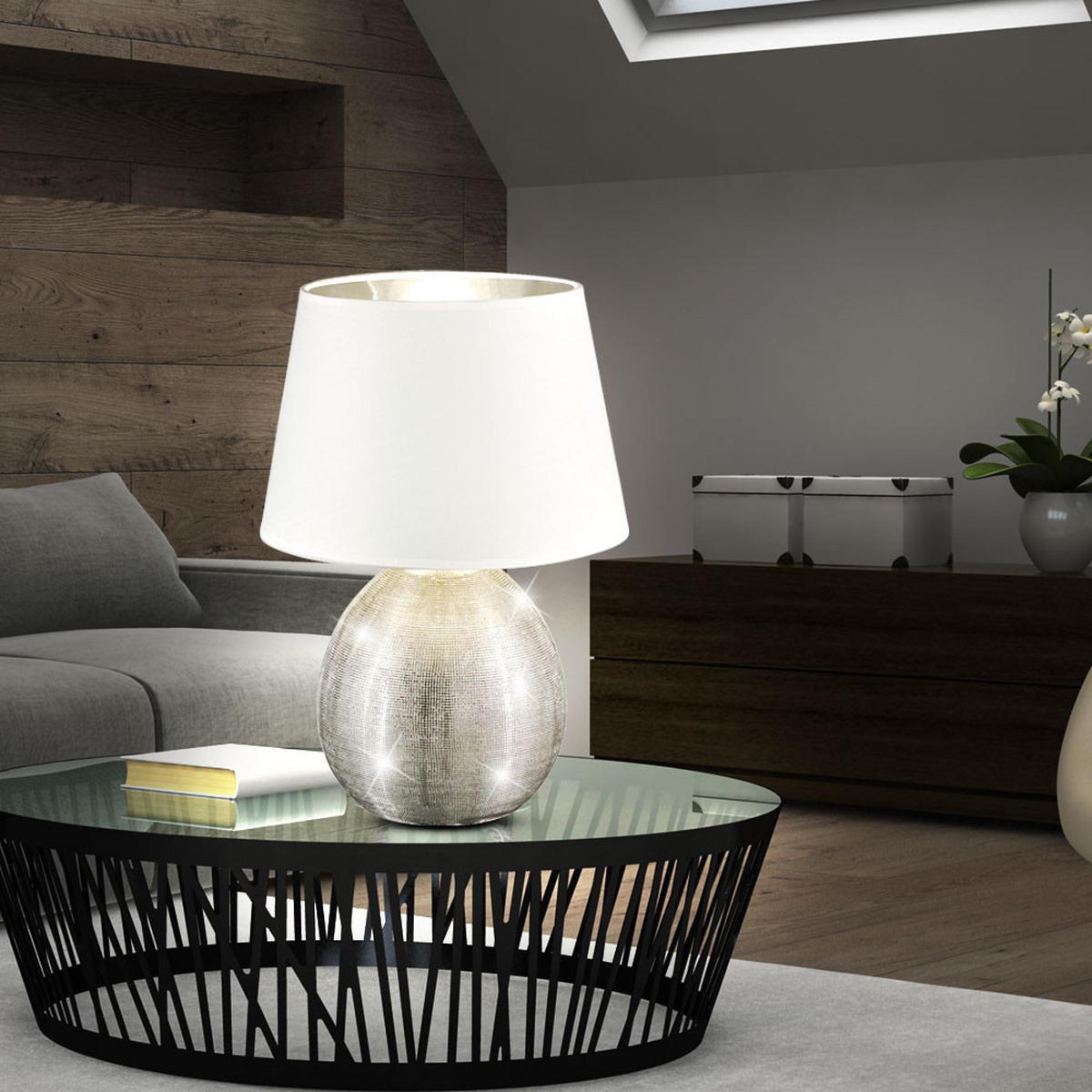 LED TISCHLEUCHTE LUXOR Silber Keramik - Silberfarben, Textil (24/24/35cm)