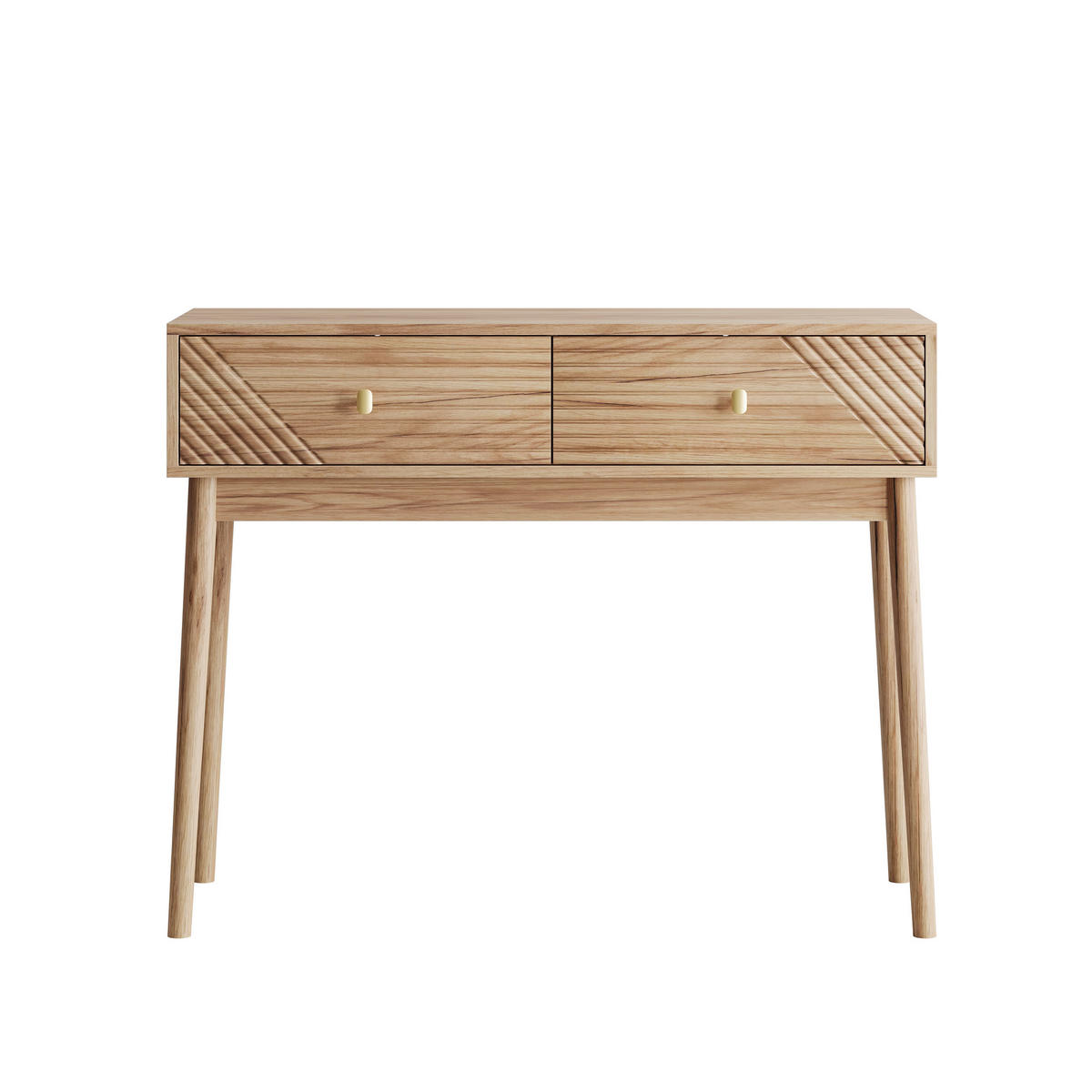 SCHMINKTISCH Moderner 100 cm Eiche Natur & Massivholz – Frisiertisch mit 2 Wellen-Schubladen im Mid-Century-Stil - Eichefarben, Holzwerkstoff (100/80/35cm) - Urban Meuble