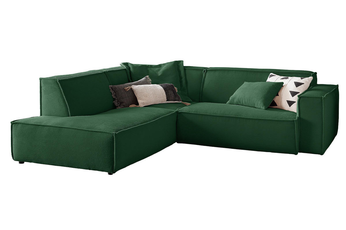 ECKSOFA SAMU Smaragdgrün Cord - Smaragdgrün/Schwarz, Textil (254/224cm) - KAWOLA