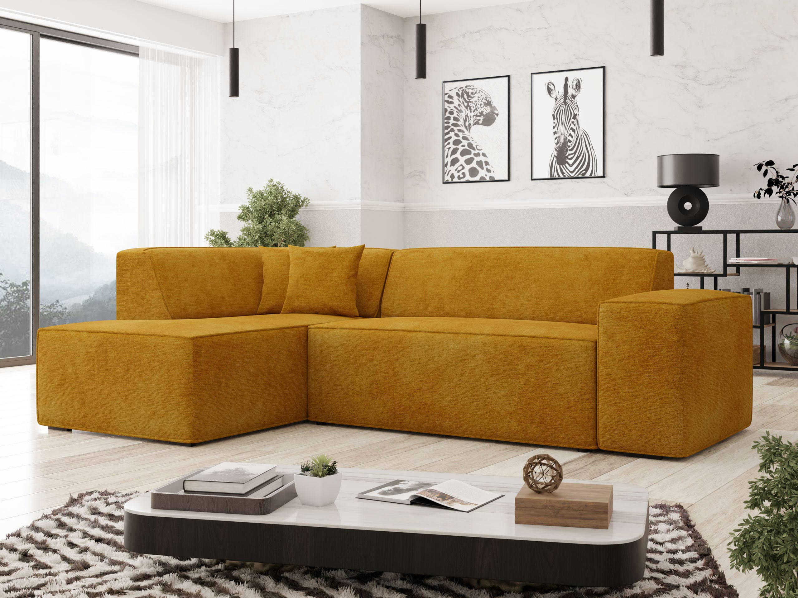 ECKSOFA Lordin, Seite: Links - Currygelb, Holz/Textil (267/205cm) - MIRJAN24