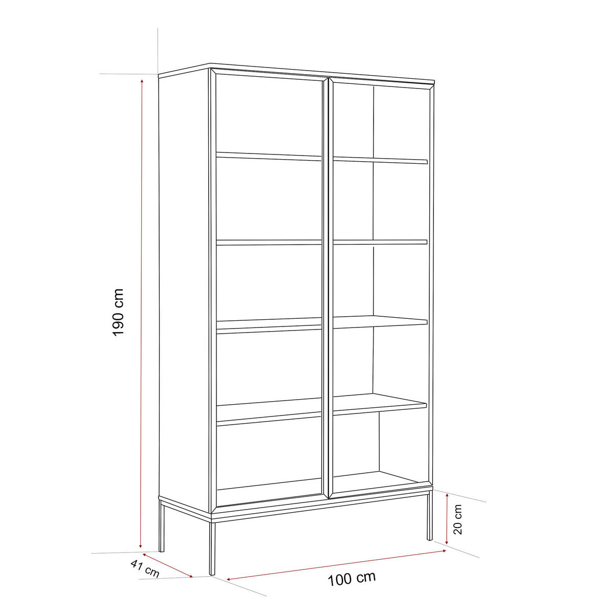 VITRINE DABLIN Glastüren, 100/41/190 cm Schwarz - Schwarz, Holzwerkstoff/Metall (100/190/41cm) - Idohome