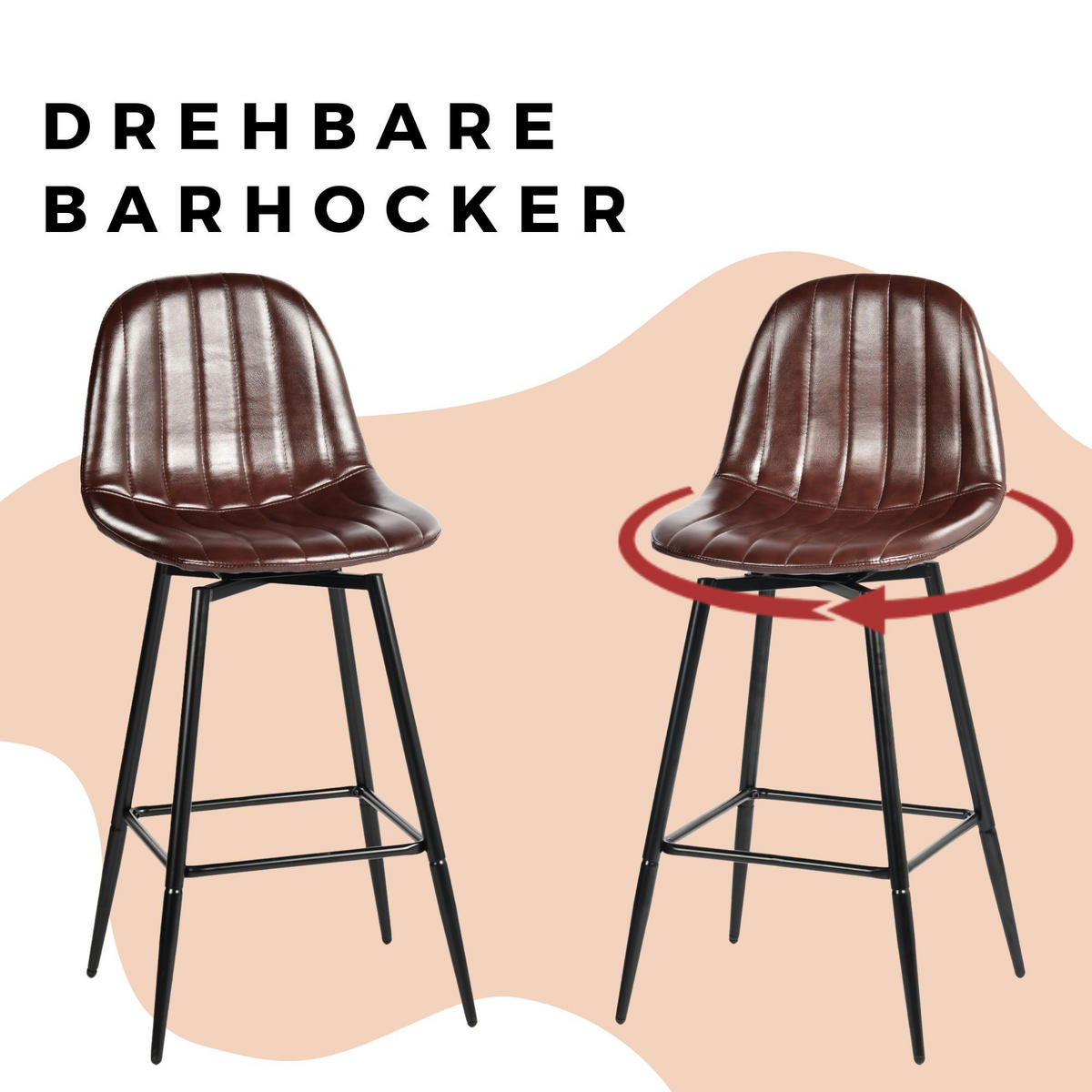 BARHOCKER Drehbare 2er-Set H67 cm - Rotbraun/Schwarz, Textil/Metall (42.5/97/46.5cm) - Urban Meuble