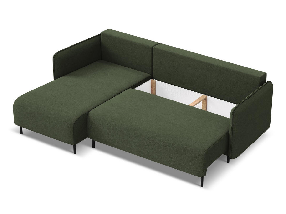 ECKSOFA mit Schlaffunktion Strukturstoff Stoff Grün - Schwarz/Olivgrün, Holz/Textil (162/236cm) - Makamii