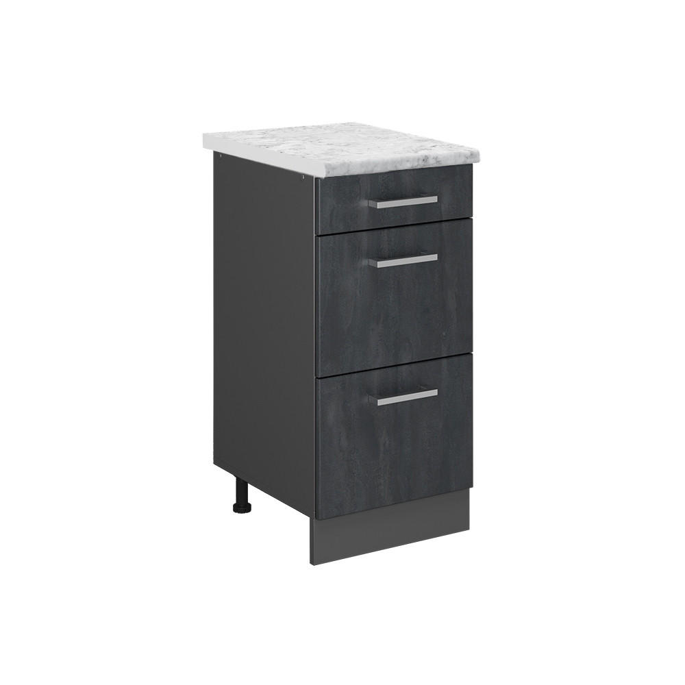 SCHUBLADENSCHRANK R-Line Schwarz Beton 40 cm AP Marmor - Anthrazit/Schwarz, Holzwerkstoff (40/81.6/60cm) - Vicco