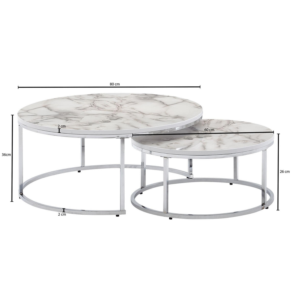 COUCHTISCH 2er-Set rund FARID Holz - Silberfarben, Holzwerkstoff (80/80/36cm) - tinkaro