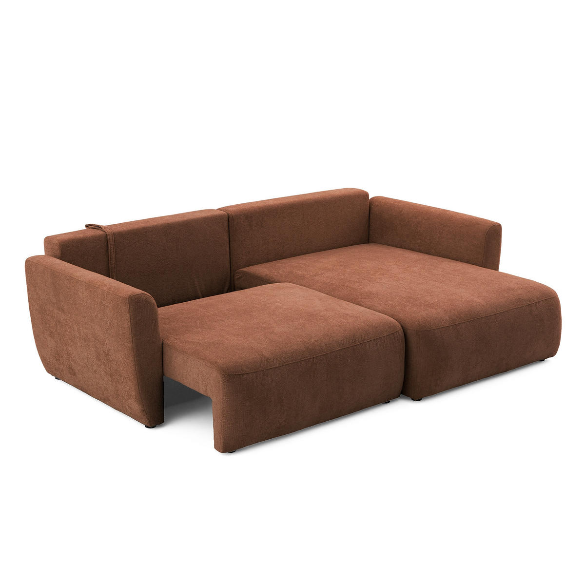 ECKSOFA BELLA L Rechts mit Schlaffunktion 140x205 Velours Rostbraun - Rostfarben/Schwarz, Holz/Kunststoff (165/230cm) - Muffo