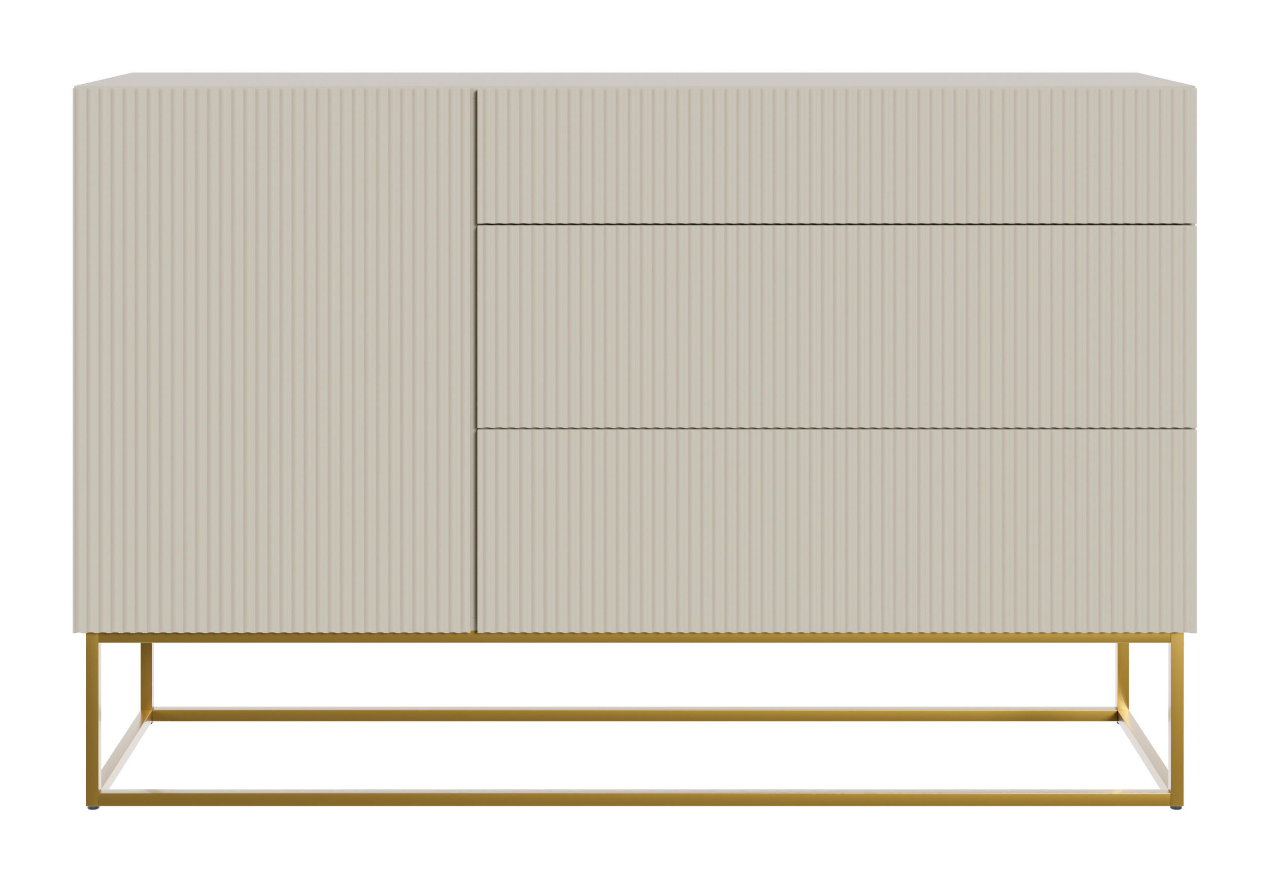 SIDEBOARD Veldio Greige mit 3 Schubladen 140 cm - Taupe/Goldfarben, Holzwerkstoff/Metall (140/90/38cm) - Selsey